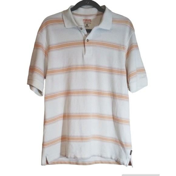 G.H. Bass Earth Mens Shirt Medium Orange Stripe Short Sleeve Polo Casual Comfort - Picture 1 of 9